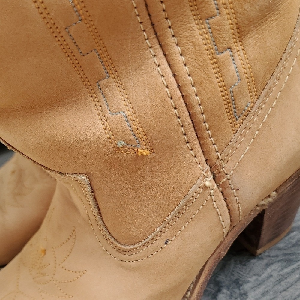 ACME Tan Heeled Boots (SIZE 6M) BOHO/Western/RETRO/Shabby Chic/Summer Vibes - Picture 10 of 11
